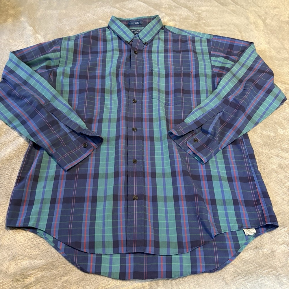 Vintage Arrow Dover Shirt Mens L Blue Flannel Long Sleeve
